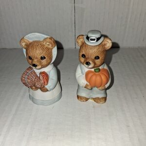 Homco Figurines Autumn Harvest Thanksgiving Indian Bears Set of 4